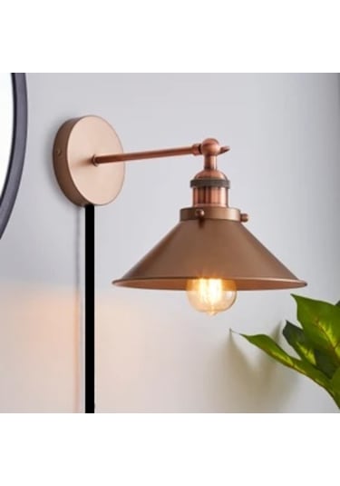 Rsylight Retro Metal Mat Bakır Kaplama Kaplolu Anahtarlı Rustik Duvar Aplik Çap:22 Bakır