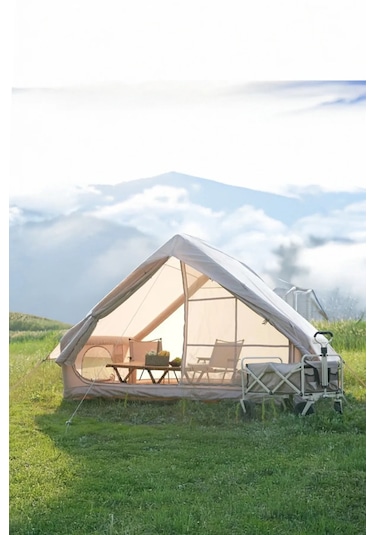 Onetick 6 Kişilik 4 Mevsim Şişme Kamp Çadırı 300x210 Pompalı Baca Bej