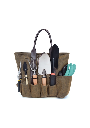 Symbee Kahverengi Kumaş Bahçe Aletleri Çantası - Sağlam Taşıma, Kolay Temizleme Ve Geniş Depolama Kapasitesiyle Bahçe, Çimen Ve Çiftlik İçin