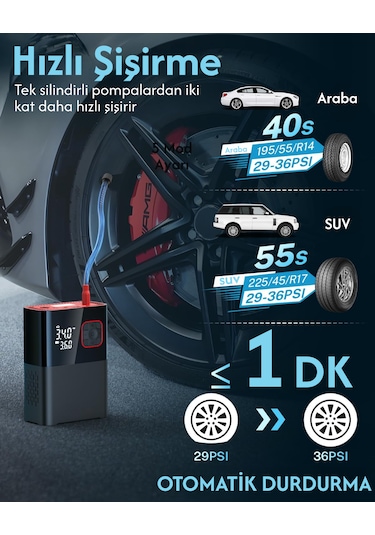 5659 Çantalı 6000mah Şarjlı 130w Araç Çakmaklıklı Kompresör