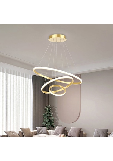 Gold / Render / 80-60-40 Cm / 3 Renk Işık / Sarkıt Avize Gold Sarı