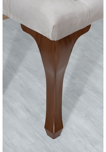 Gazzini Classic Chester Model Kapitoneli Puf- Ceviz Ayak, Krem Kumaş