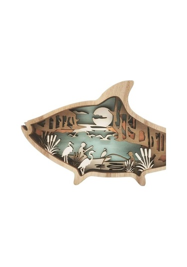 Opulentliving Ahşap Deniz Hayvanları Figür Süsü, Masaüstü, 23,2x11,4x2,5cm, Ev Dekoru 23,2x11,4x2,5cm