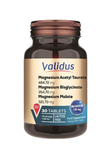 Validus Magnezyum Complex Bisglycinate Taurat Malat Vitamin B6 Vitamin D3 1000 Ünite 30 Tablet