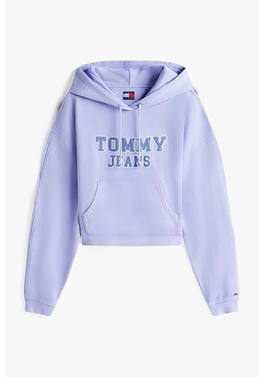 Kadın Boxy Fit Cropped Kapüşonlu Sweatshirt - Lila Vintage Iris