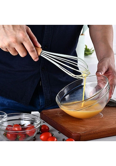 Nane Yeşili 1 Adet Silikon Yumurta Çırpıcı Çırpma Teli Ahşap Saplı Mutfak El Yumurta Çırpıcı Alet Mutfak Gereçleri Pişirme Aksesuarları Yeşil