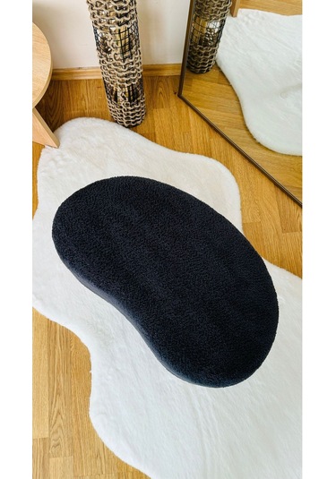 Fasulye Model Ahşap Ayaklı Teddy Kumaş Dekoratif Puf Bench Füme