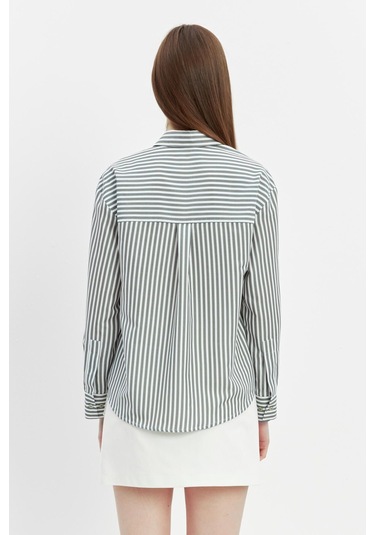 Stella Pulvis Yeşil Oversize Çizgili Gömlek Yeşil
