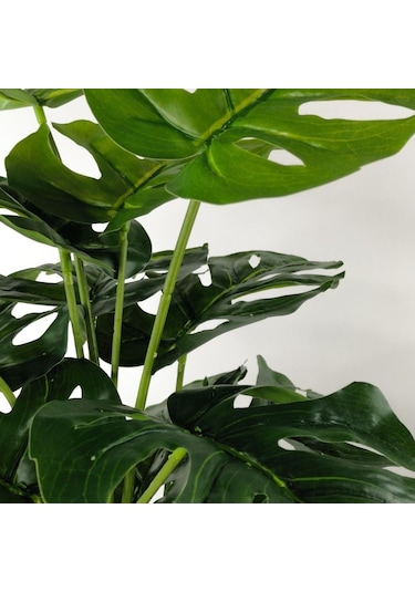 Yapay Ağaç Salon Bitkisi Monstera 70 Cm 18 Yaprak Antrasit Saksıd