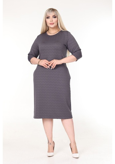 Çift Cepli Kışlık Büyük Beden Esnek Elbise 21d-2630 Füme