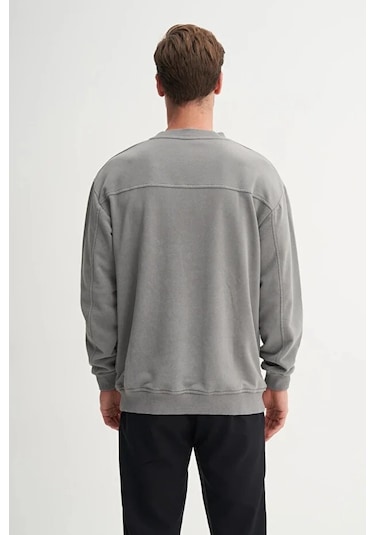 Cazador Relax Fit Pamuk Karışımlı 3 İplik Ham Kumaş Sweatshirt-50390 Gri