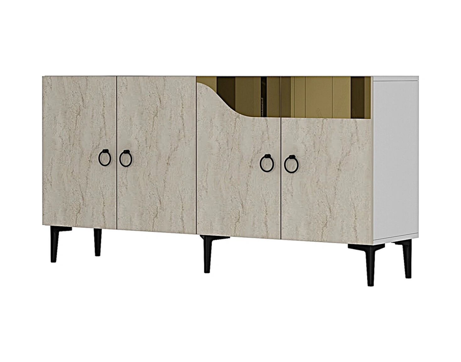 Ka1514btg Gama Konsol, Kahve Köşesi, Tv Sehpası Beyaz-traverten Kapak-gold 150cm Beyaz