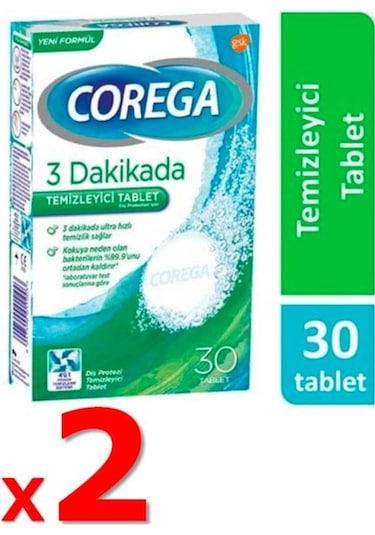 Corega 3 Dakikada Protez Temizleyici Tablet 30'lu x 2 Paket