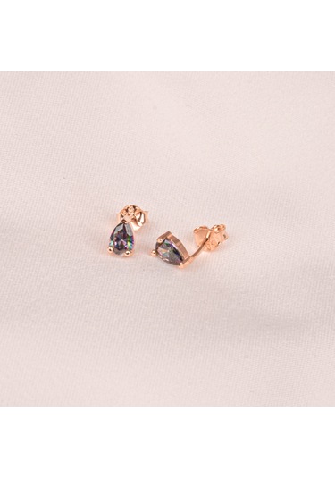 Altın Küpe - 14 Ayar Altın Damla Desenli Mistik Topaz Taşlı Küpe Sarı