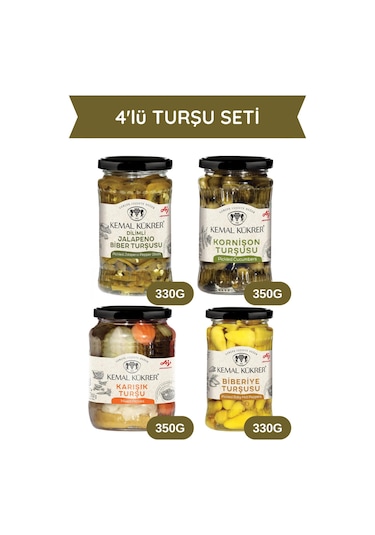 4'lü Turşu Seti Jalapeno & Biberiye & Kornişon Turşu & Karışık