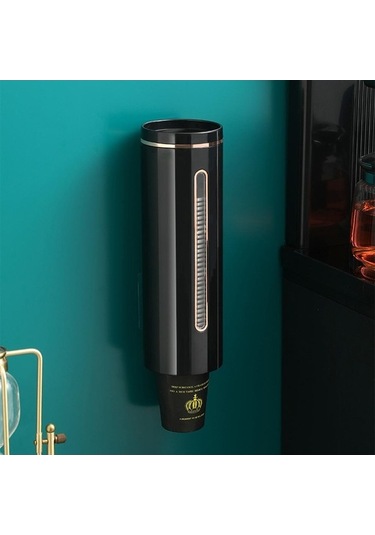 Pazly Siyah Duvara Monte Otomatik Bardak Depolama Rafı Kağıt Bardaklar Dağıtıcı 28x9.5 Cm Siyah