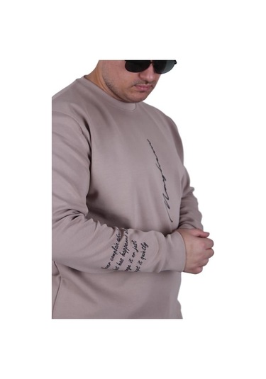 Starbattal Büyük Beden Bisiklet Yaka Sweat Double Face 25707 Bej Bej