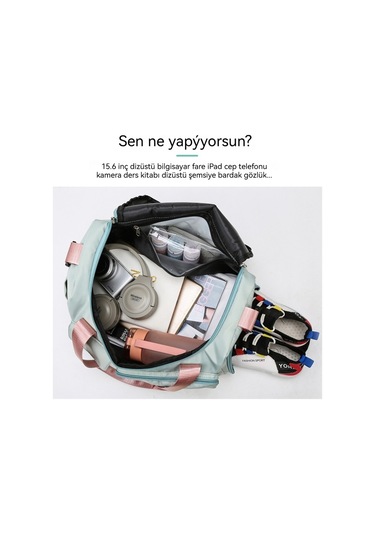 Kısa Yolculuk Erkekler Ve Kadınlar İçin Büyük Kapasiteli Islak Ve Kuru Spor Spor Çantası Yeşil Toz Trompet Yeşil