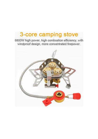 Skycıty 3 Brülörlü Açık Hava Sobası, Üç Çekirdekli Kamp Yüksek Güçlü Rüzgar Geçirmez Taşınabilir Soba 6800w Gümüş