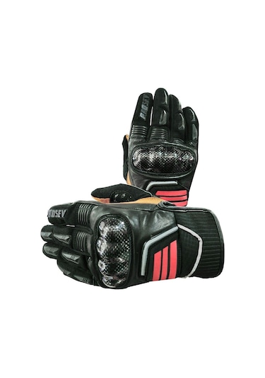 Motosiklet Eldiveni Carbon Fiber Full Koruma Deri Leather Motorcu Eldiven Siyah