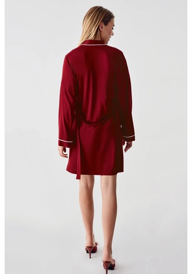 Freshness 324 Kadın 4'lü Sabahlıklı Şorlu Pijama Takımı - Bordo - L Bordo