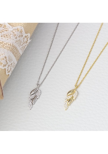 Nagiss Yaprak Model Zirkon Taşlı 925 Ayar Gümüş Kadın Kolye Gümüş