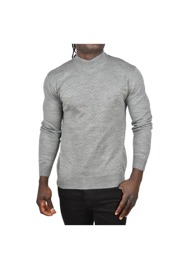 Deepsea Erkek Gri Zigzag Desenli Yarım Balıkçı Yaka Dar Kesim Boğazlı Triko Kazak 2505496 Gri