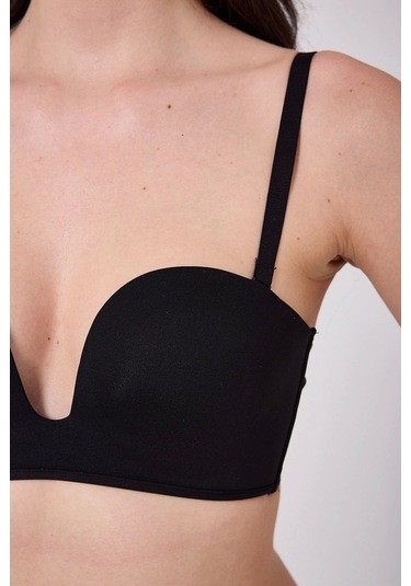 Freshness Msf05 Destekli V Dekolte Lazer Kesim Sütyen Siyah