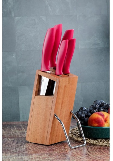 Cooker 6 Parça Standlı Bıçak Seti Kırmızı CKR2830