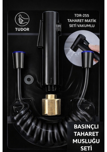 Tudor Lüks Siyah Renkli Vakumlu Paket Basınçlı Taharet Matik Seti Siyah
