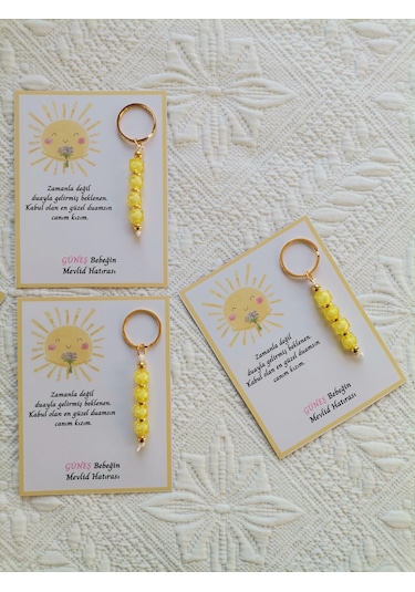 24 Adet Özel Tasarım Güneş Ve Sarı Anahtarlık Hastane Yeni Doğan 40 Mevlidi Dağıtmalık Hediyelik