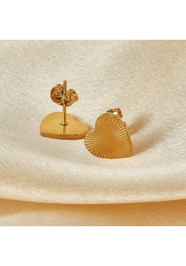 Sones Opk Ge940 1 Çift Vintage Paslanmaz Çelik Şeftali Kalp Şerit Küpe Altın