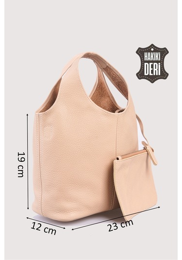 Hakiki Deri Kadın El Çantası Pudra Smr9200 Pudra