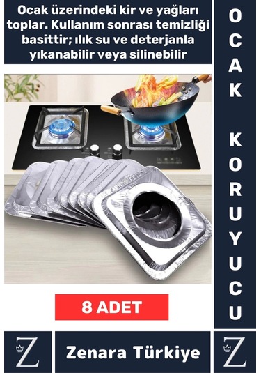 Premium Uzun Ömürlü Dayanıklı Kolay Temizlenir Ocak Kir Yağ Önleyici Alüminyum Koruyucu Folyo 8 Adet