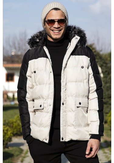 Buratti Slim Fit Çıkarılabilir Suni Tüylü Kapüşonlu Şişme Erkek Mont 5760076 Taş-Siyah Buratti Slim Fit Çıkarılabilir Suni Tüylü Kapüşonlu Şişme Erkek Mont 5760076 Taş-Siyah