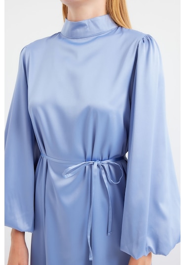 Bigdart 2510 Saten Tesettür Abiye Elbise - İndigo 001