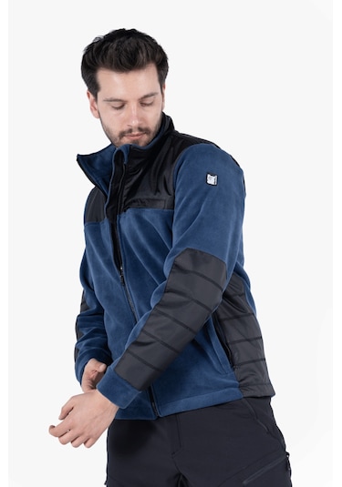 Omuz ve Dirsek Takviyeli Polar Ceket İndigo - Siyah