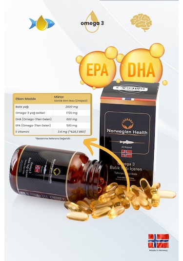Norwegian Health Omega 3 1000 MG Somon&Morina Balık Yağı 2 x 60 Kapsül