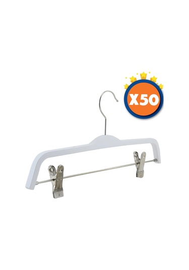 Nyn Ahşap Askı Mandallı Pantolon Etek Askısı Beyaz Renk 50 Adet