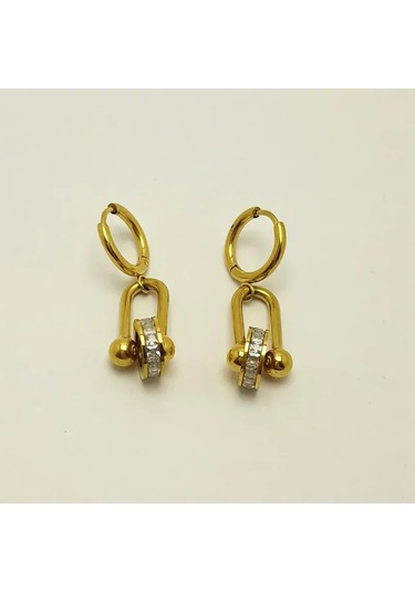 Silindir Uçlu Tiffany Çelik Küpe Altın - Gümüş