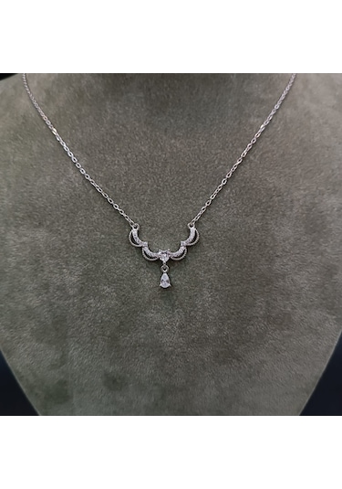 925 Ayar Gümüş Kanatlı Damla Model Tasarımlı Kolye Gümüş