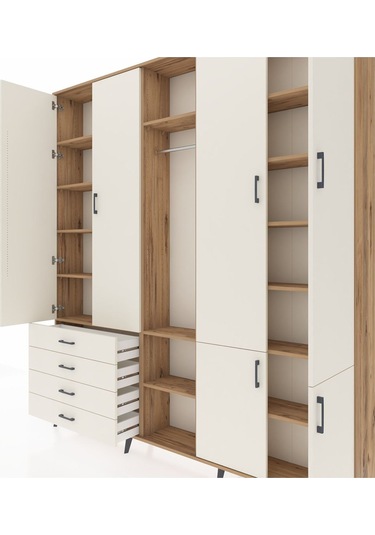 Arges Dolap 14 Raflı 4 Çekmeceli Tek Askılı 220x30x243 Çam-aytaşı/aytaşı Aytası/aytası