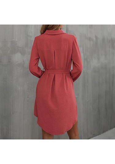 Novahub Erken Sonbahar Kadın Elbise, Uzun Kollu Tek Göğüslü Bağcıklı Düz Renk, Kahve Renkli, Viskoz Kumaş, Uzun Kollu, Diz Boyu, Gündelik Stil, Aile Tatil İstihdam Kahve