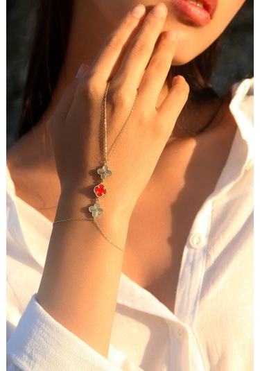 14k Altın Kaplamalı 925 Ayar Gümüş Granada Saray Yoncaları Şahmeran - Kırmızı 45104101 Altın