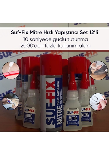 Suf-fix Mitre Hızlı Yapıştırıcı Set 12 Li 200 Ml + 50 Gr