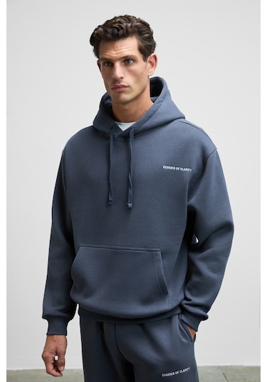 MARSHALLHOODIE Erkek Pamuklu İçi Polarlı Nakışlı Relaxed Koyu Gri Eşofman Takımı