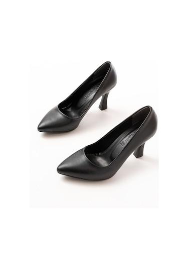 St-001 Siyah Günlük 9 Cm Topuklu Bayan Stiletto Ayakkabı Renksiz