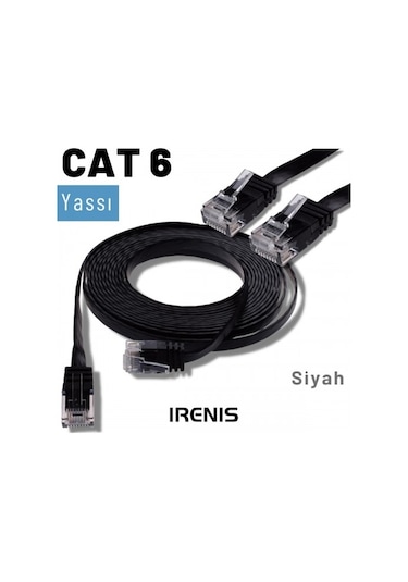 Irenis CAT6 Kablo Yassı Ethernet Network Lan Ağ İnternet Kablosu 5 M Siyah