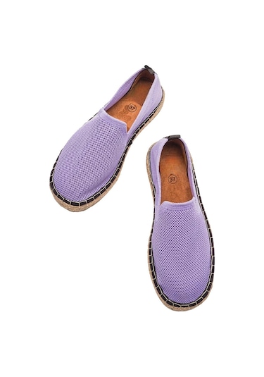 Unisex El Yapımı Triko Espadril Lila-beyaz Beyaz