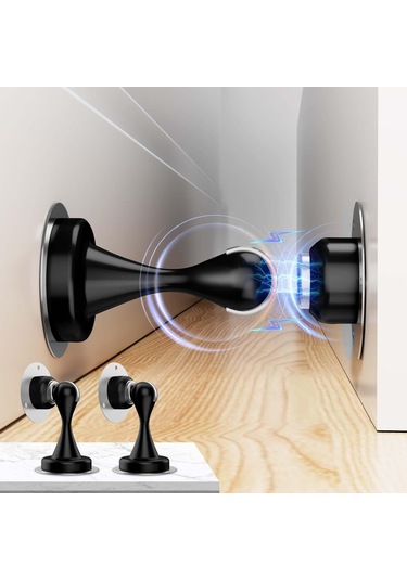 Neevoyu Stainless Steel Manyetik Kapı Tutucu 2 Adet - Dayanıklı, Çift Montaj Seçeneği, Duvar Ve Zemin Koruması, Modern Siyah Finish